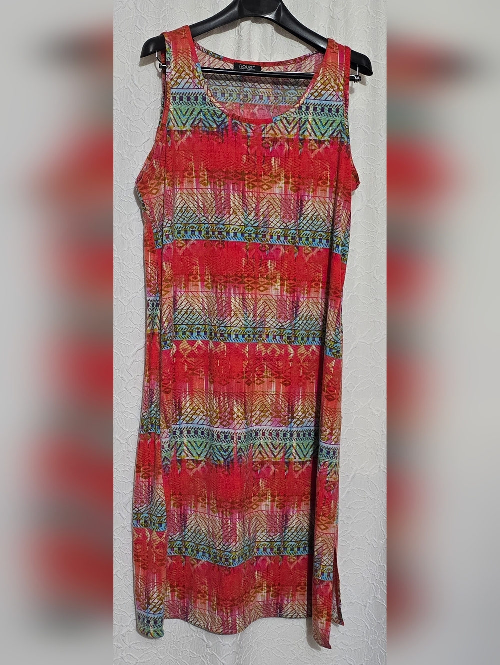 Rouge Collection Womens 2x Colorful Abstract Print Sleeveless Midi Dress